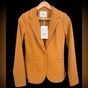 ICHI NWT Kate Blazer S Buckthorn Brown Mustard Camel Stretch One-Button Jacket